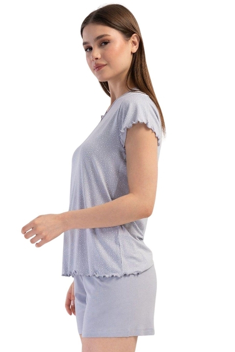 Viskon V Yaka Kısa Kol Eteği Oval Şort Takım Vienetta 409305 - Gri