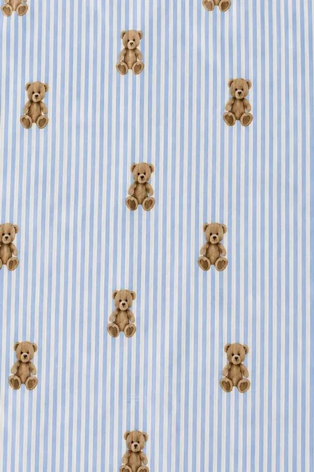 Mavi Çizgili Ayıcık Desenli Gömlek Yaka Düğmeli Uzun Kollu Kadın Pijama Takımı Bella Notte 61317 - Mavi