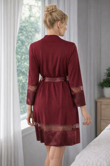 Miorre Dantelli Penye Sabahlık - Bordo