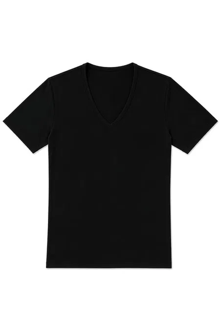 Pamuklu Derin V Yaka Erkek T-Shirt Siyah Yıldız 356 - Siyah