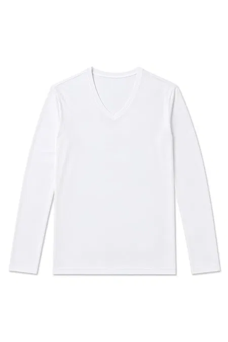 Pamuklu Likralı V Yaka Uzun Kol Erkek T-Shirt Beyaz Yıldız 350 - Beyaz