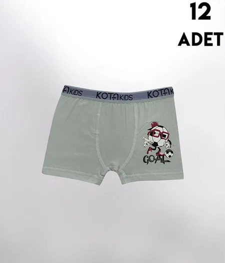 Parça Baskılı Penye Erkek Çocuk Boxer 12'li Kota 1005 - Asorti