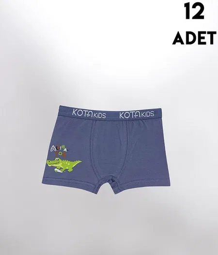 Parça Baskılı Penye Erkek Çocuk Boxer 12'li Kota 1005 - Asorti