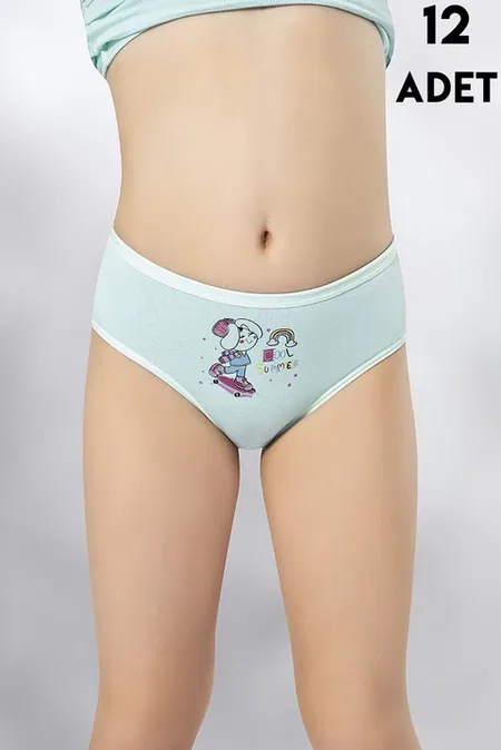 Parça Baskılı Penye Kız Çocuk Bikini Külot 12'li Kota 3410 - Asorti