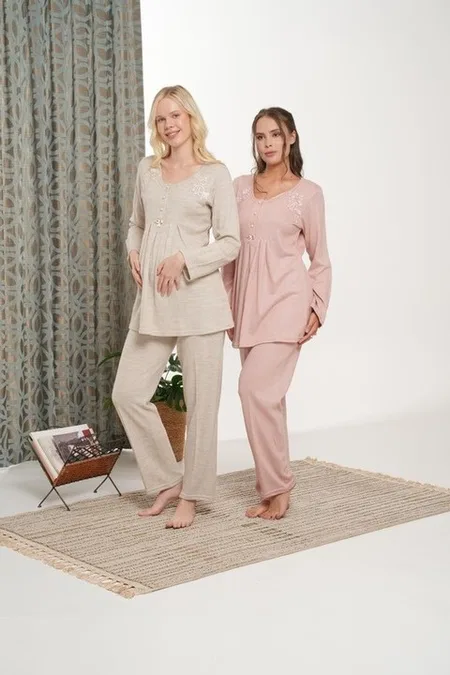 Bone Club Peluş Hamile Lohusa 3'lü Pijama Takımı Bone Club 6106 - Görsel 2