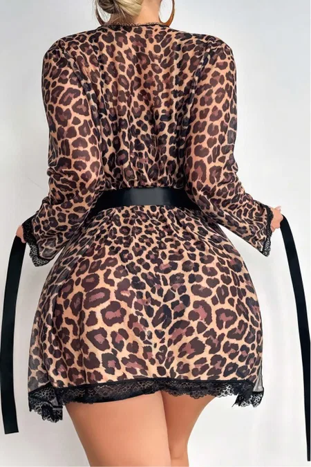 Dantel Detaylı Jartiyer İpli Leopar Body Lily Bianca 258 - Siyah