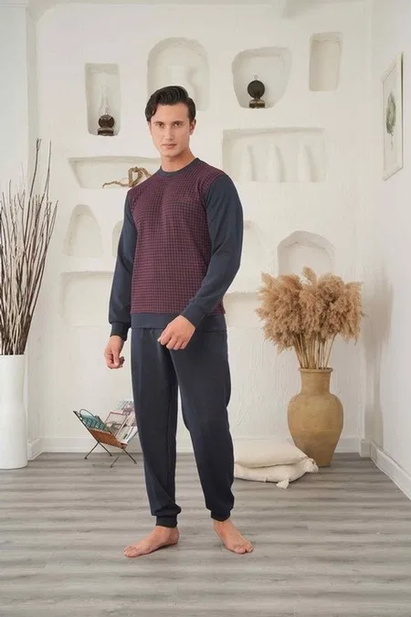 Sıfır Yaka Erkek Pijama Takımı Bone Club 5970 - Kırmızı