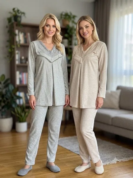 Bone Club Simli Hamile Lohusa 3'lü Pijama Takımı Bone Club 6307
