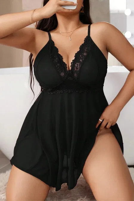 Siyah Askılı Seksi Büyük Beden Gecelik Real Passione 13138 - Siyah