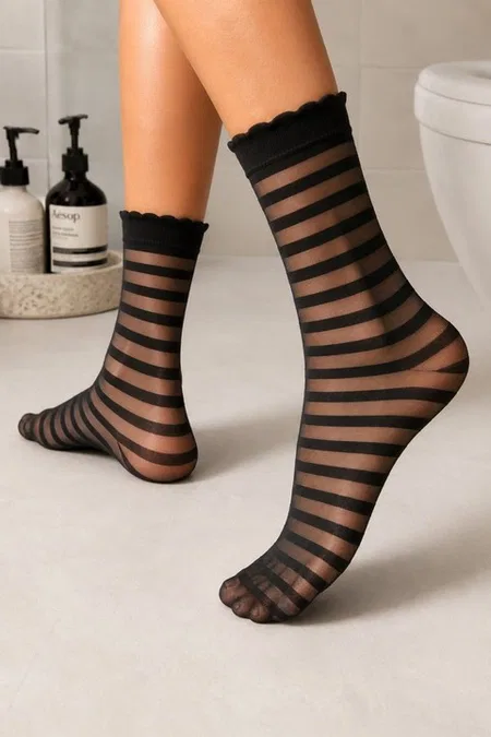 Siyah Çizgili Şeffaf Soket Çorap Bella Notte 1132 - Siyah