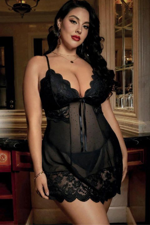 Siyah Dantelli Tek Parça Gecelik Real Passione 13127