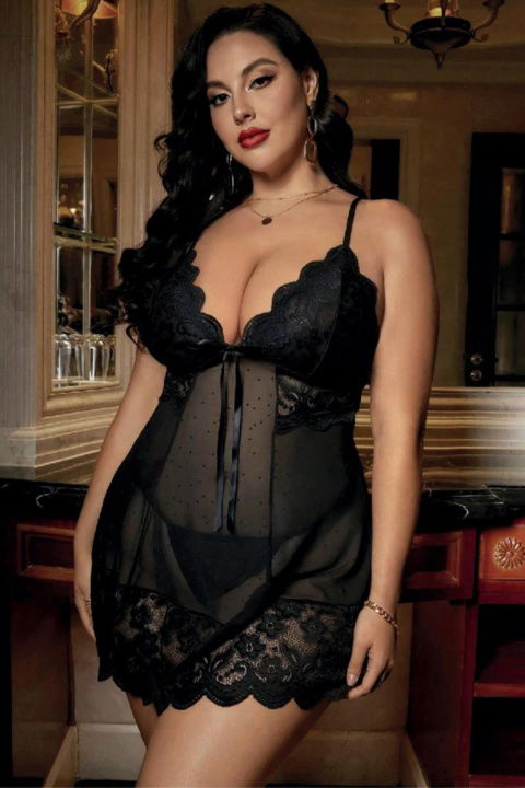 Siyah Dantelli Tek Parça Gecelik Real Passione 13127 - 2