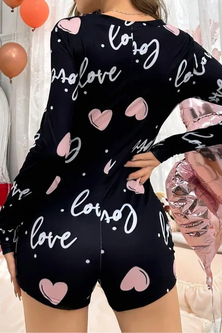 Kalp Desenli Düğmeli Tulum Pijama Ruselin 5124 - 2