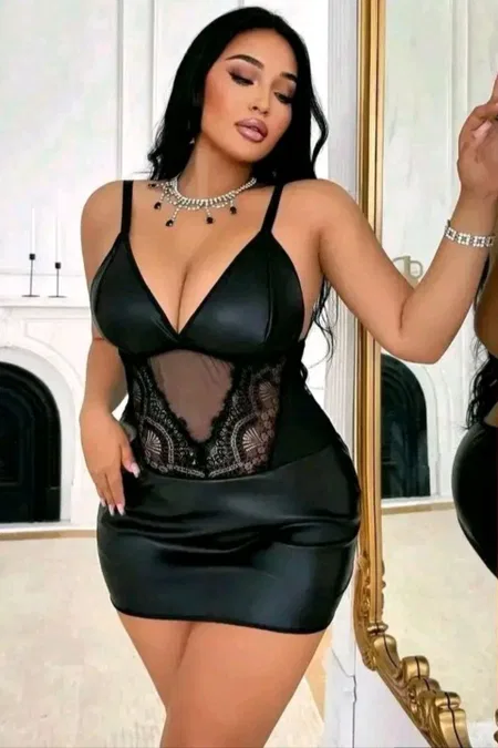 Siyah Lame Dantel Tül Detaylı Fantezi Body Real Passione 40027 - Siyah