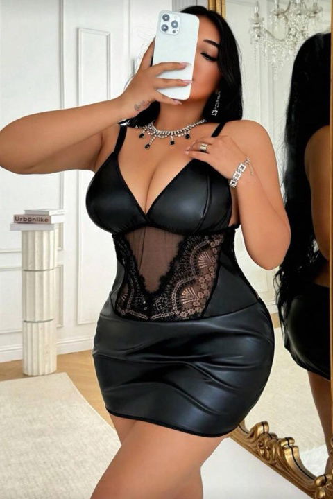 Siyah Lame Dantel Tül Detaylı Fantezi Body Real Passione 40027 - 2