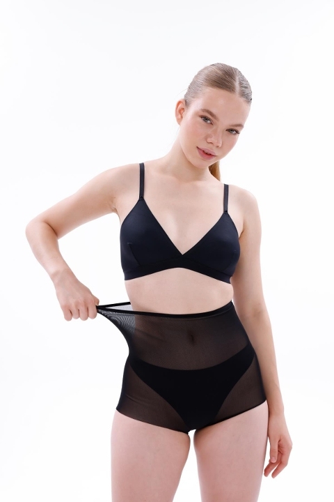 Lazer Tül Yüksek Bel Slip Korse Emay 2706 - Siyah