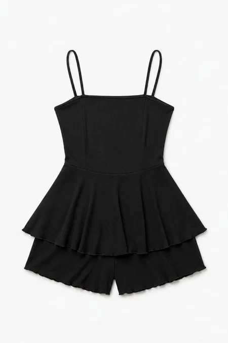 Siyah Sırt Dekolteli Mini Tulum Bella Notte T-6531 - Siyah