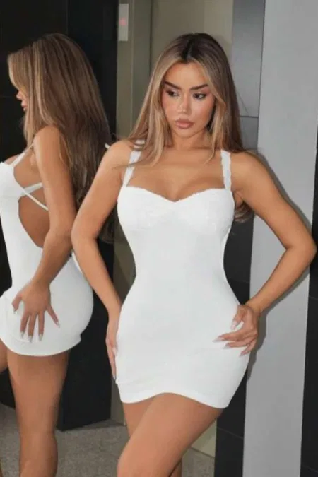 Sırt Dekolteli Mini Elbise Beyaz Real Passione 1057 - Beyaz
