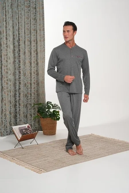 Süprem Patlı Cepli Erkek Pijama Takımı Bone Club 6160 - Füme