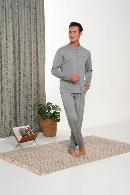 Süprem Patlı Cepli Erkek Pijama Takımı Bone Club 6160 - Füme