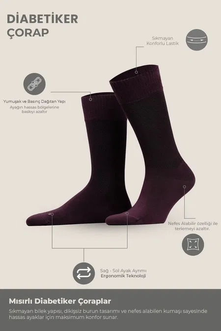 Unisex Diyabetik Bambu Soket Çorap Mısırlı UMDK000021 - Siyah