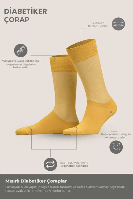 Unisex Diyabetik Bambu Soket Çorap Mısırlı UMDK000021 - Siyah