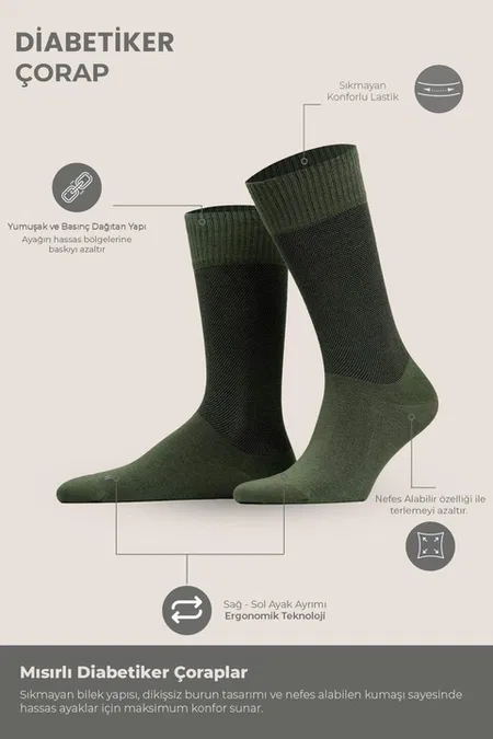 Unisex Diyabetik Bambu Soket Çorap Mısırlı UMDK000021 - Siyah