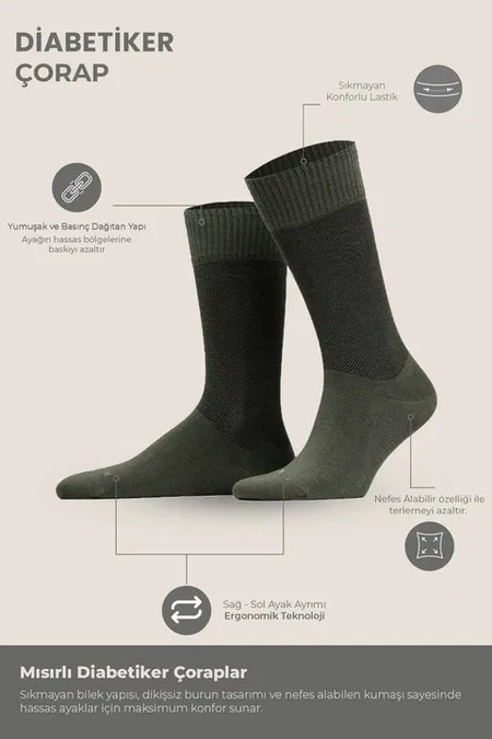 Unisex Diyabetik Bambu Soket Çorap Mısırlı UMDK000021 - Siyah