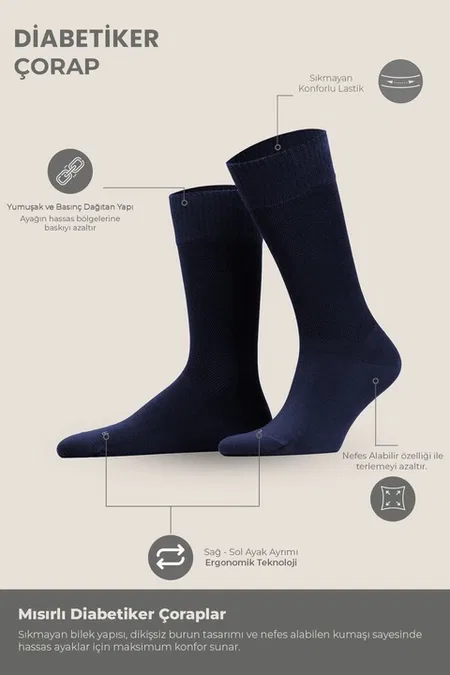 Unisex Diyabetik Bambu Soket Çorap Mısırlı UMDK000021 - Siyah