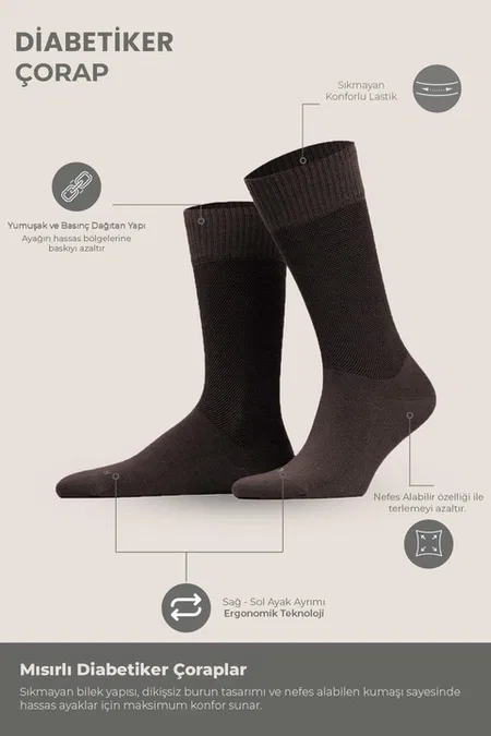 Unisex Diyabetik Bambu Soket Çorap Mısırlı UMDK000021 - Siyah