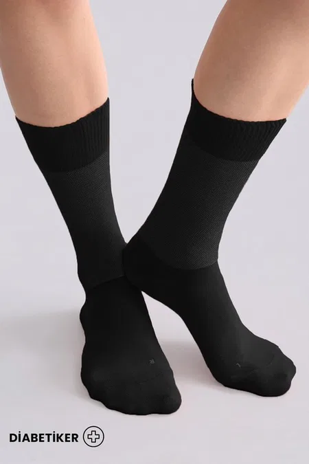 Unisex Diyabetik Bambu Soket Çorap Mısırlı UMDK000021 - Siyah