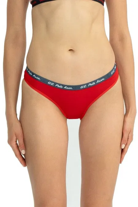 Kadın Kırmızı Lacivert Baskılı Pamuklu 3'lü Slip Külot Us. POLO Assn. 66428 - Görsel