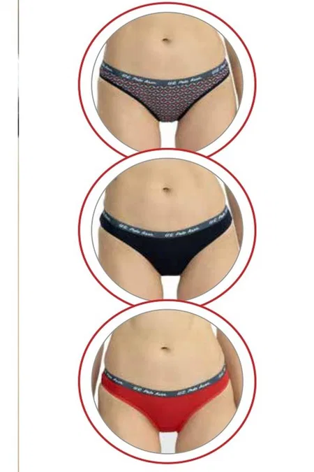 Kadın Kırmızı Lacivert Baskılı Pamuklu 3'lü Slip Külot Us. POLO Assn. 66428 - Görsel