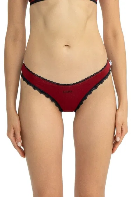Kadın Bordo Lacivert Baskılı Pamuklu 3'lü Slip Külot Us. POLO Assn. 66431 - Görsel