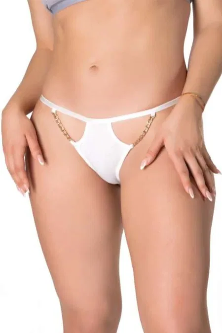 Zincirli Beyaz Kadın String Külot Tek Parça Body Real Passione 348 - Beyaz